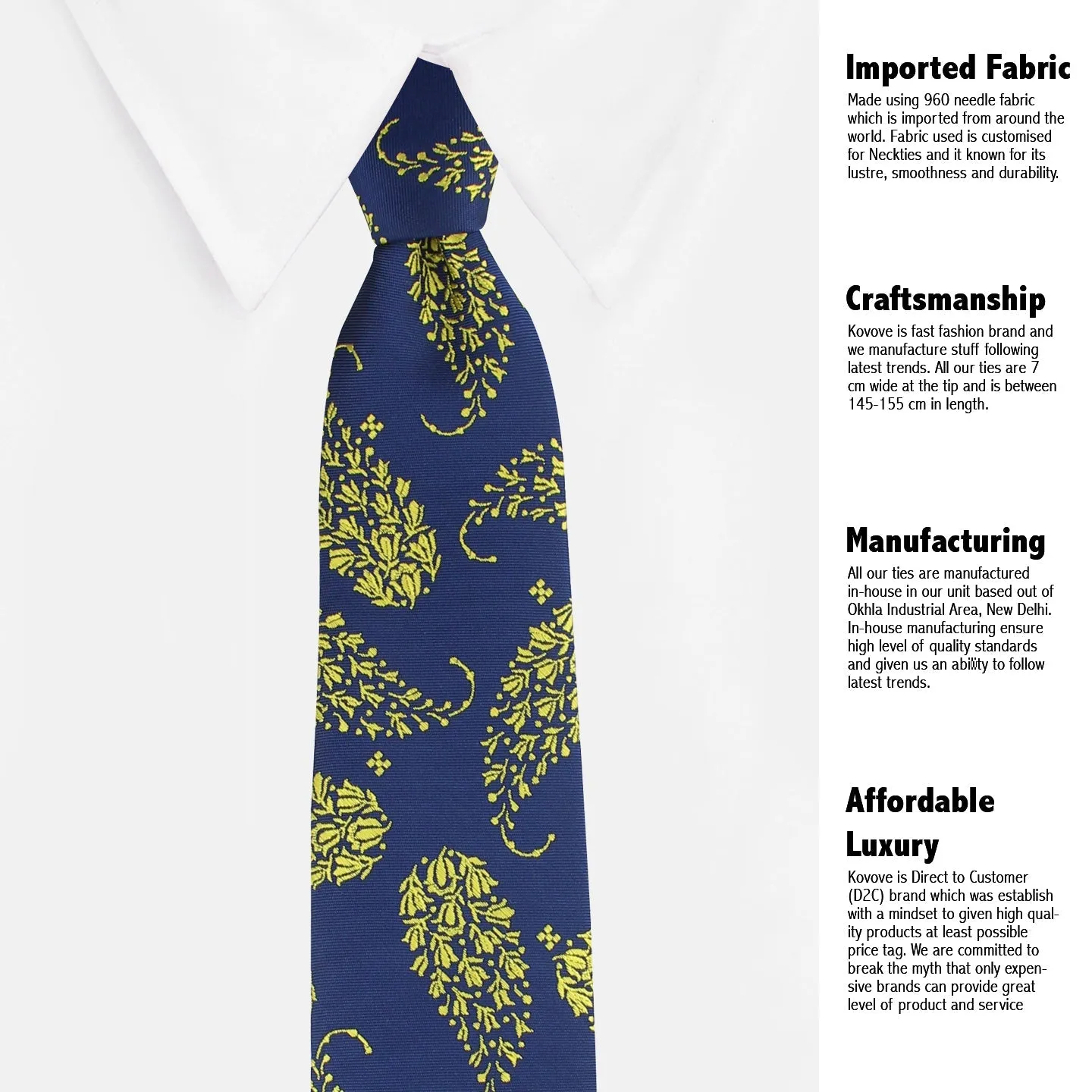 Kovove Yellow Floral Necktie and Pocket Square Gift Box
