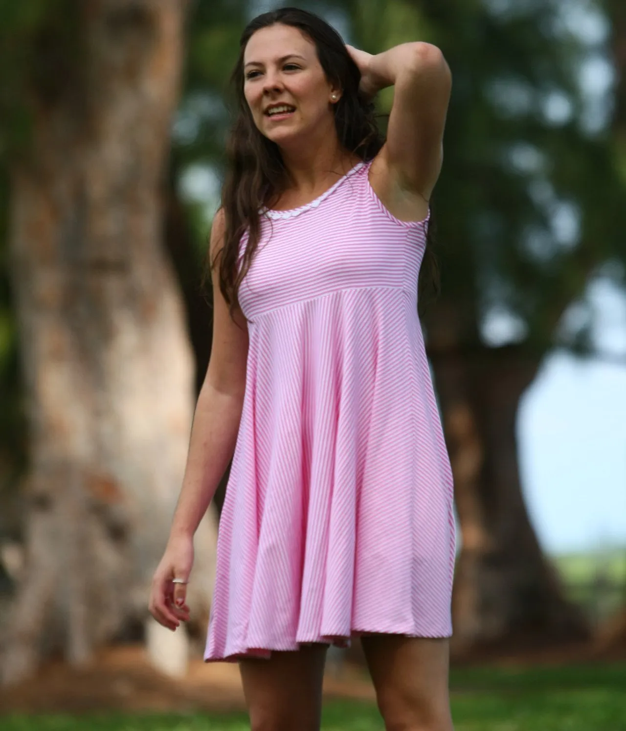 Little Cupcake Tank Full Circle Twirling Dress in Pink Stripe