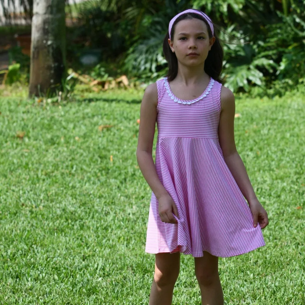 Little Cupcake Tank Full Circle Twirling Dress in Pink Stripe