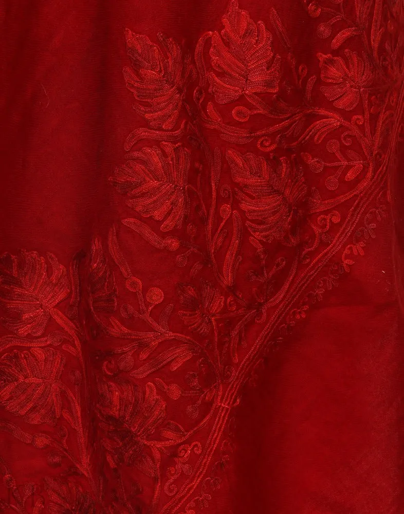 Maroon Aari Kaari Palla Woolen Stole