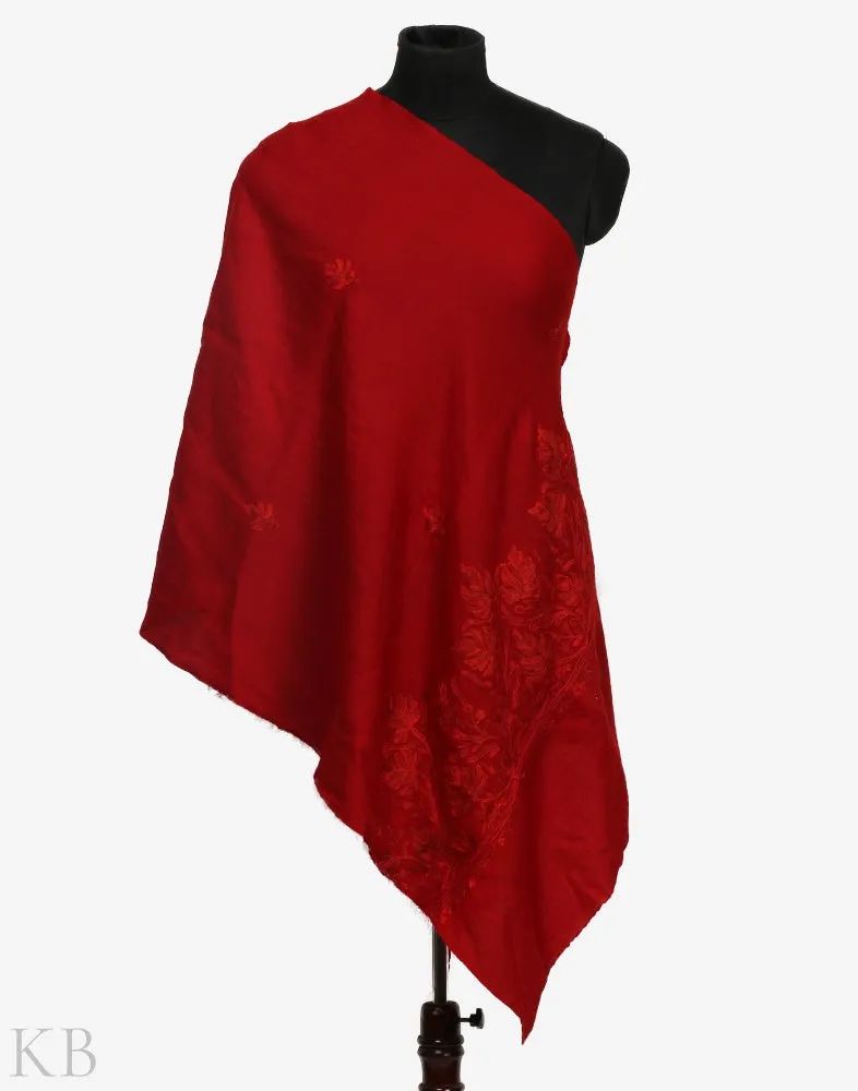 Maroon Aari Kaari Palla Woolen Stole