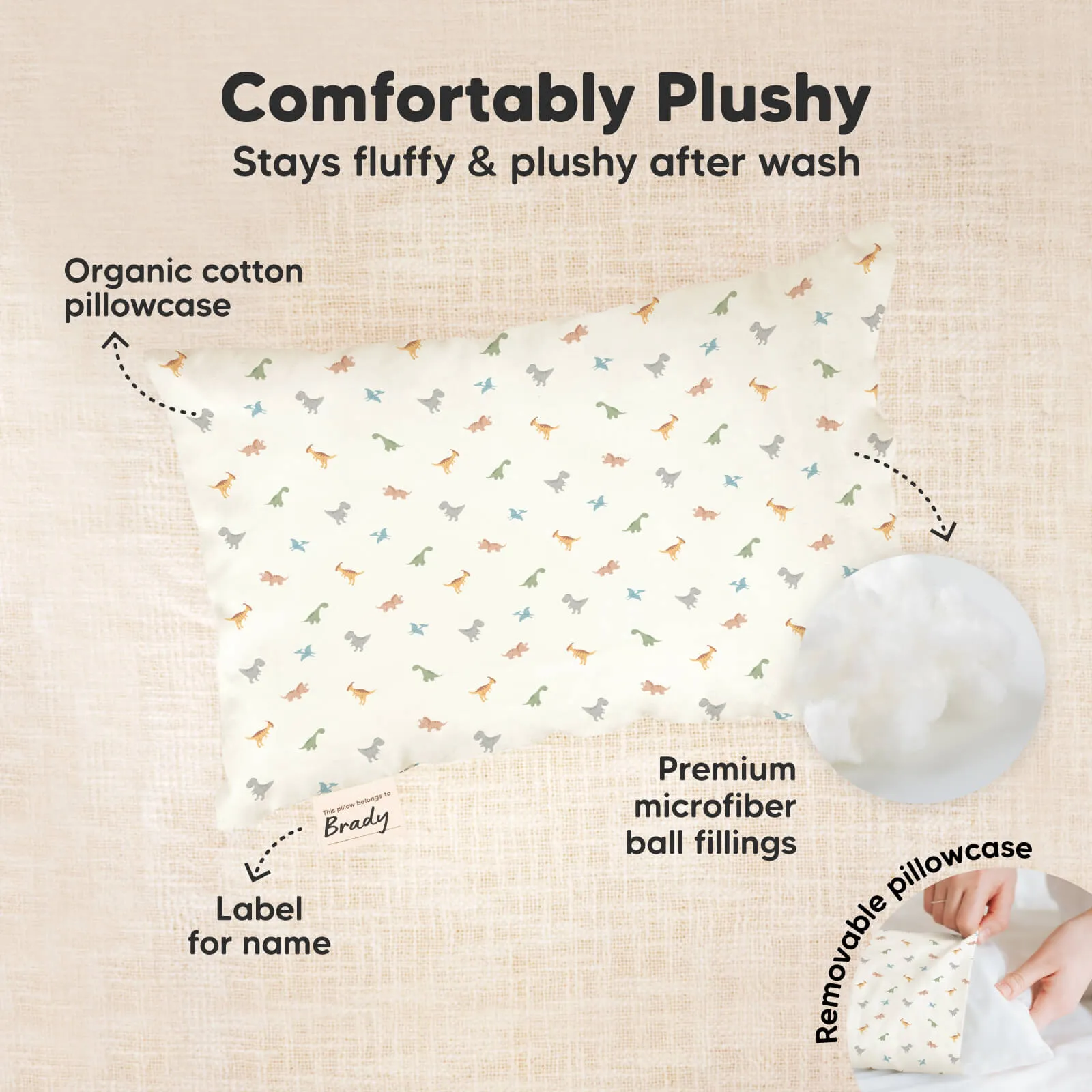 Mini Toddler Pillow With Pillowcase (Roarsome)
