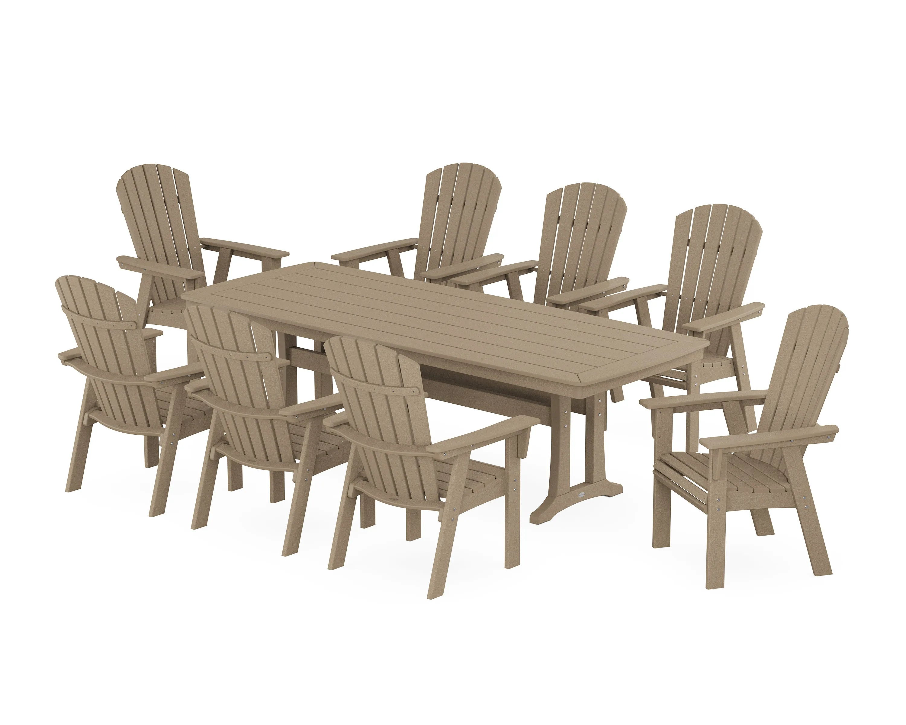 Nautical Curveback Adirondack 9-Piece Dining Set with Trestle Legs