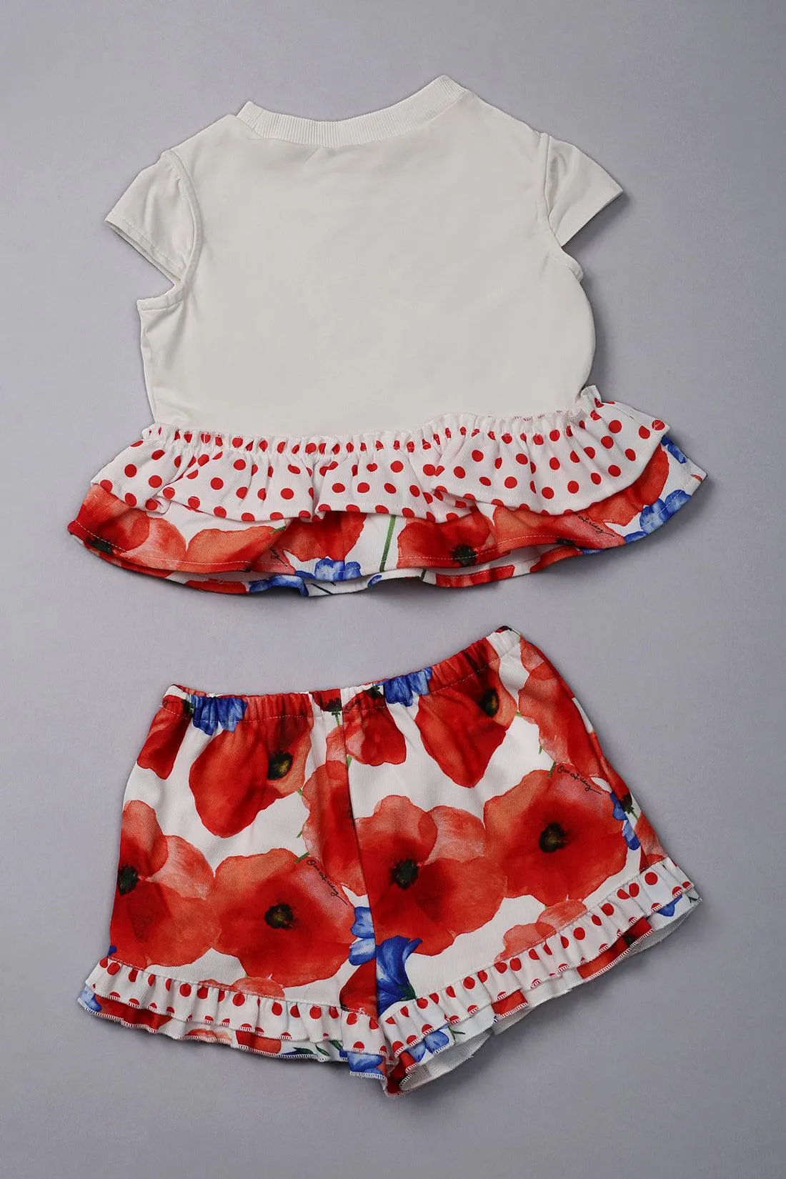 One Friday Baby Girls Off White Floral Peplum Top With Shorts Set