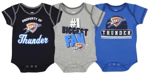 OuterStuff NBA Boys Infant/Newborn Oklahoma City Thunder 3-Piece Bodysuit Set, Black/Grey/Blue