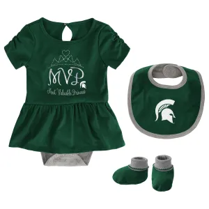 Outerstuff NCAA Infant Girls Michigan State Spartans MVP Creeper, Bib & Bootie Set