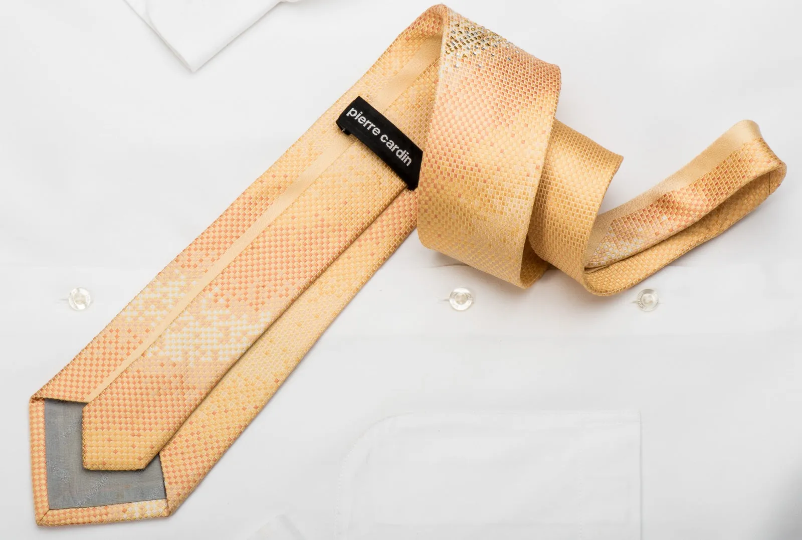 Pierre Cardin Men's Silk Tie Yellow Orange Micro Checkered Sparkling With Rhinestones