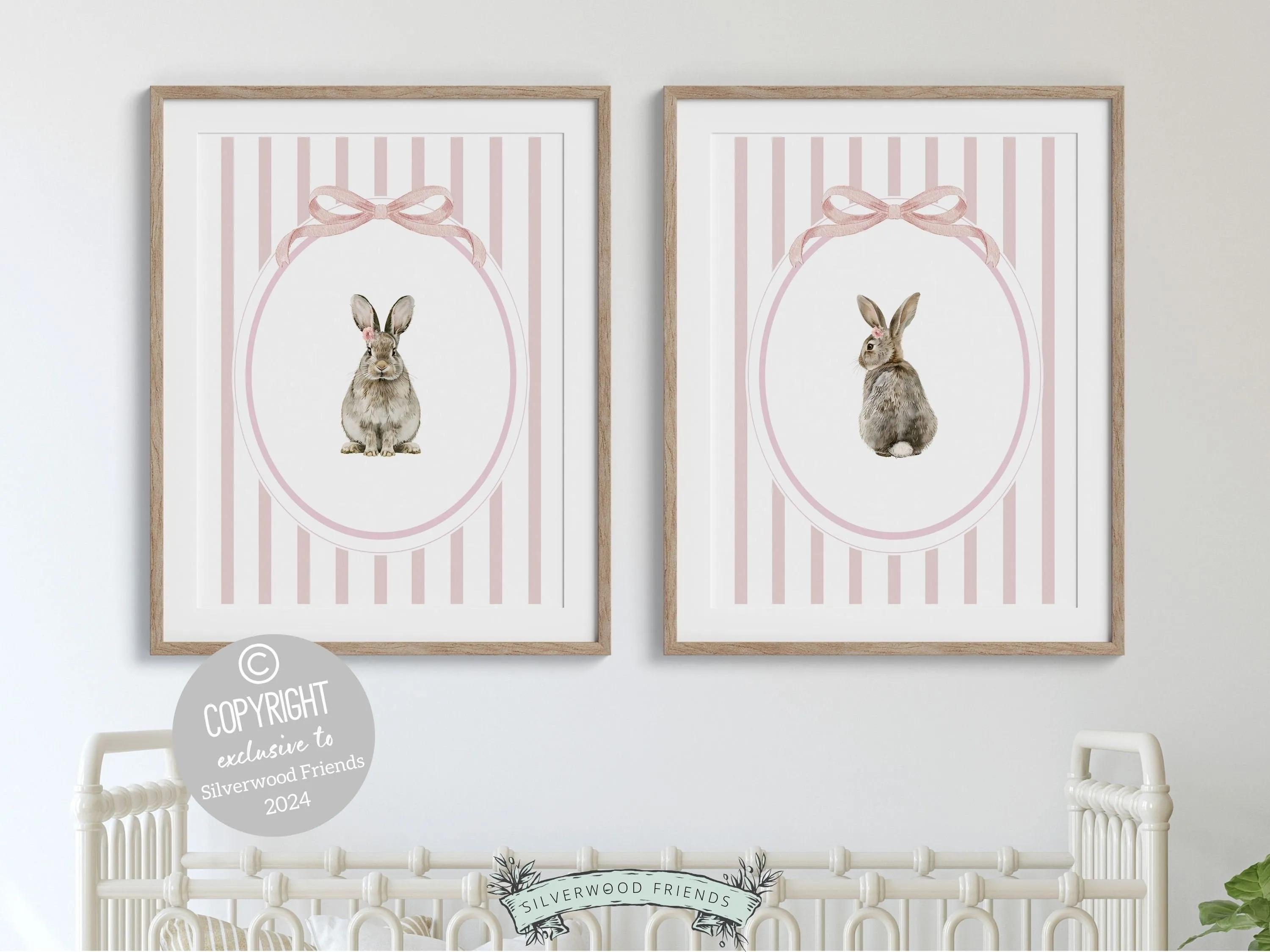 Pink Bunny Nursery Print Set of 2