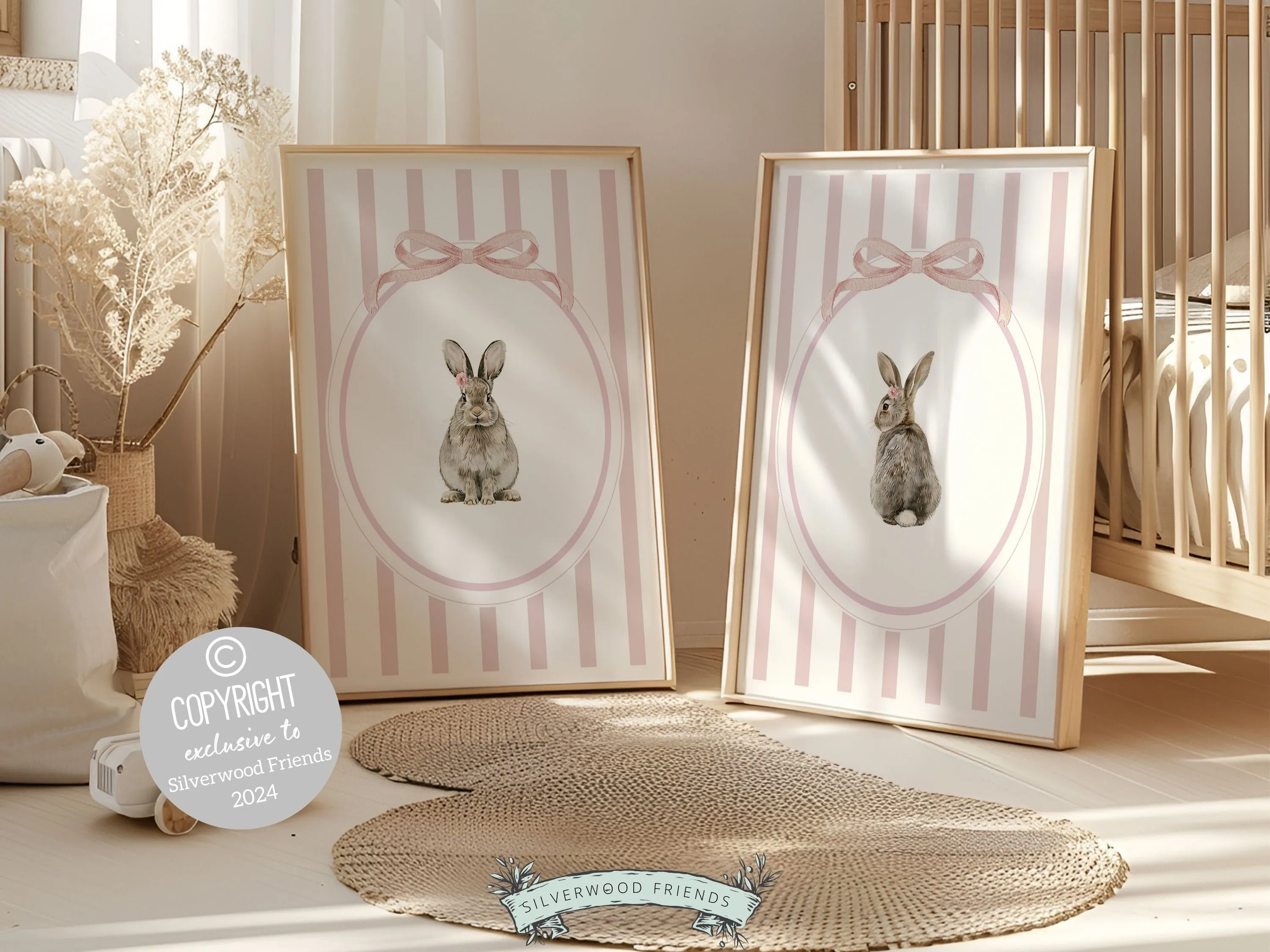 Pink Bunny Nursery Print Set of 2