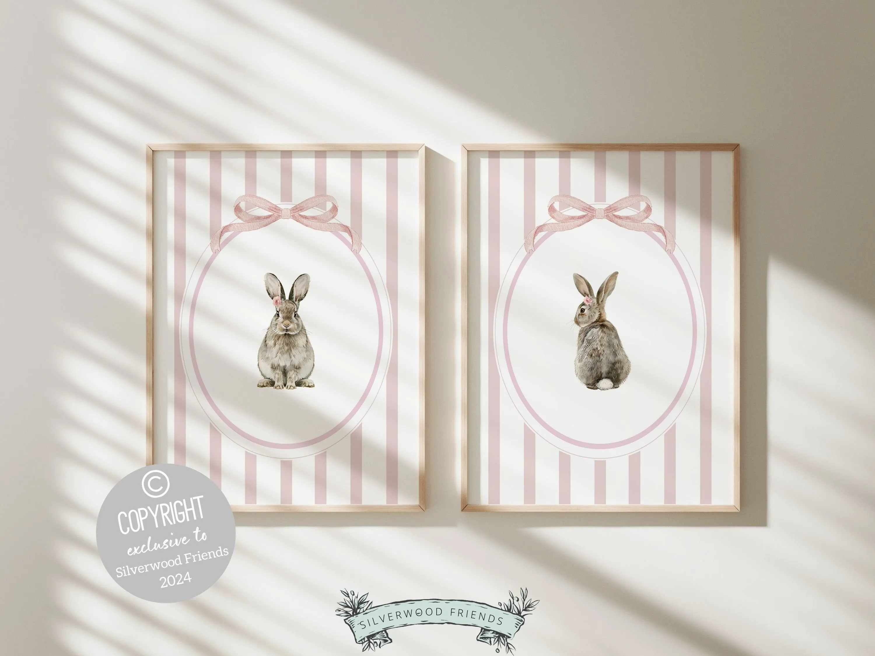 Pink Bunny Nursery Print Set of 2