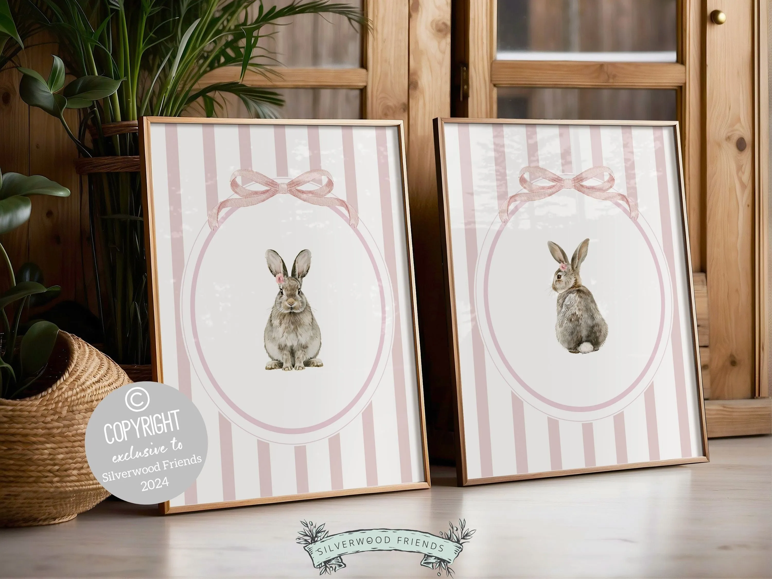 Pink Bunny Nursery Print Set of 2