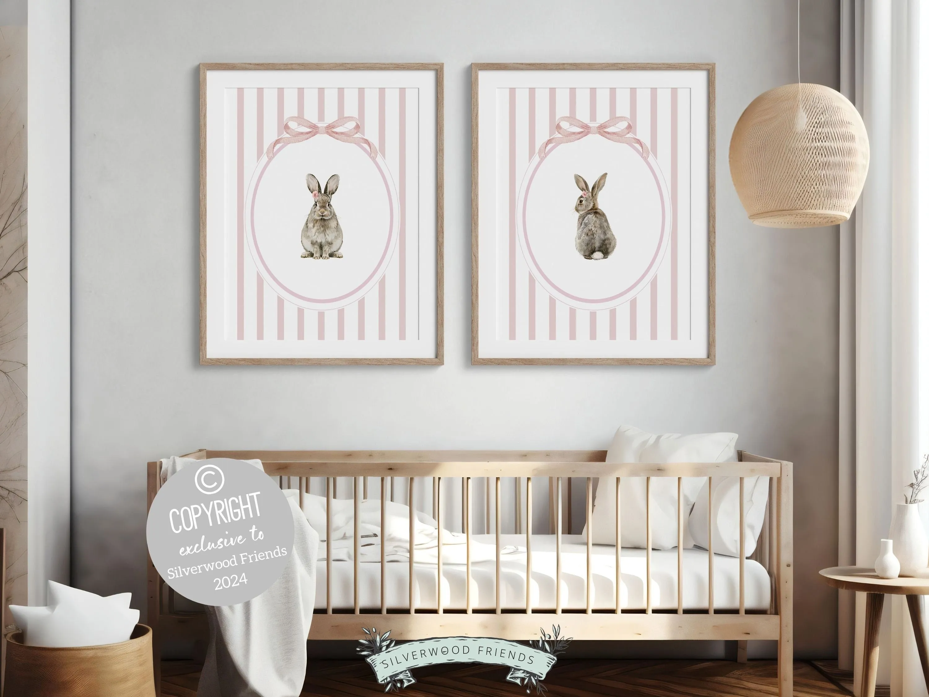 Pink Bunny Nursery Print Set of 2