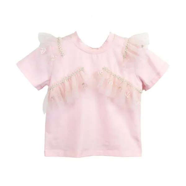 Pink Hearts Mesh Trim Tee