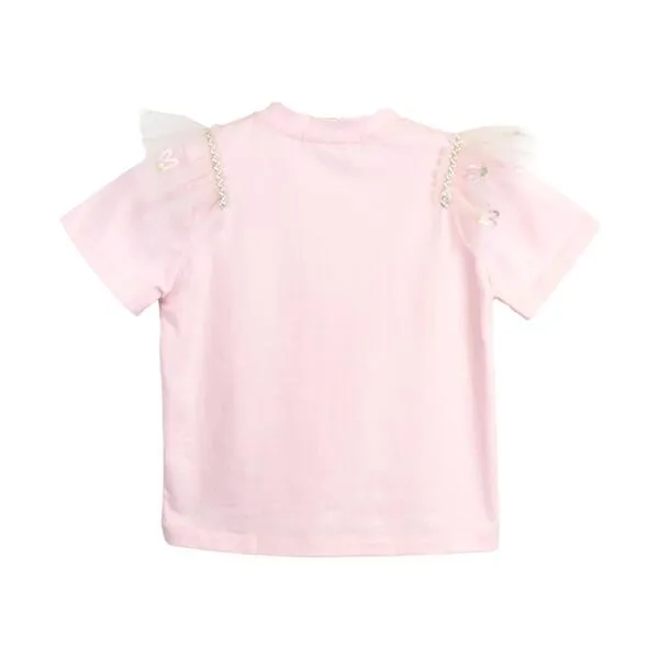 Pink Hearts Mesh Trim Tee