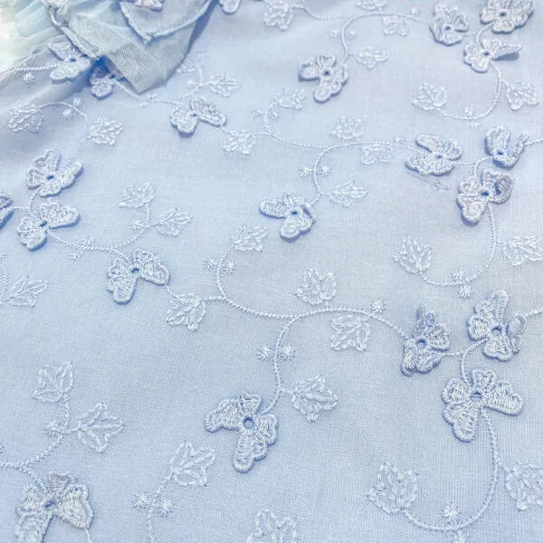 Puff Slvs Butterfly Cotton Dress - blue