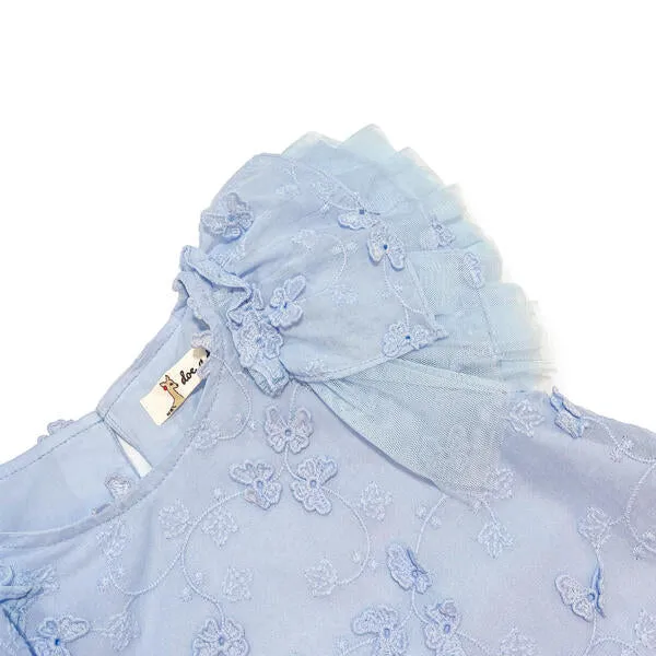 Puff Slvs Butterfly Cotton Dress - blue