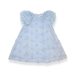 Puff Slvs Butterfly Cotton Dress - blue