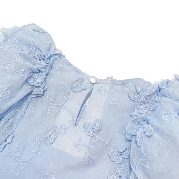 Puff Slvs Butterfly Cotton Dress - blue