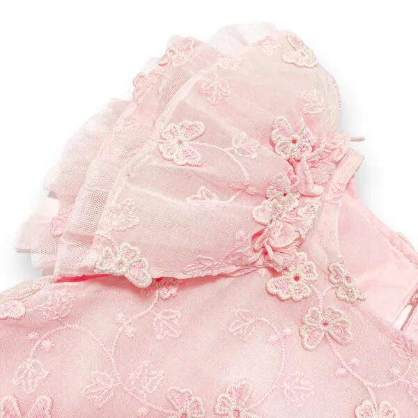 Puff Slvs Butterfly Cotton Dress - pink