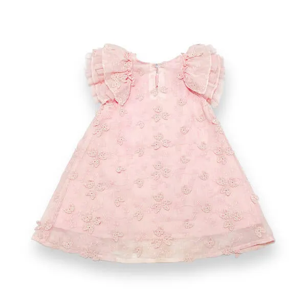 Puff Slvs Butterfly Cotton Dress - pink