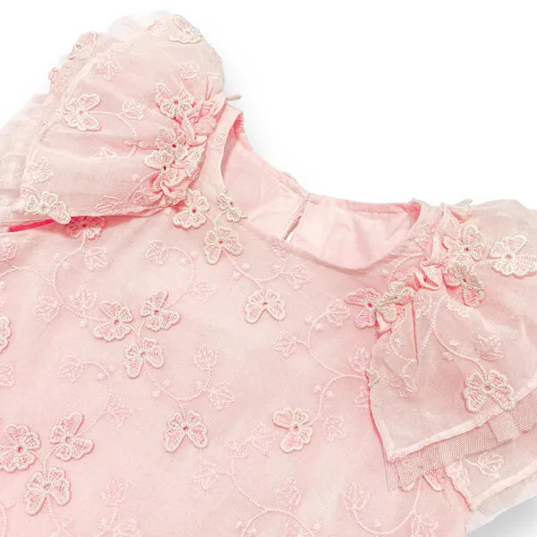 Puff Slvs Butterfly Cotton Dress - pink