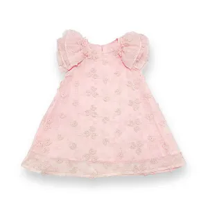 Puff Slvs Butterfly Cotton Dress - pink
