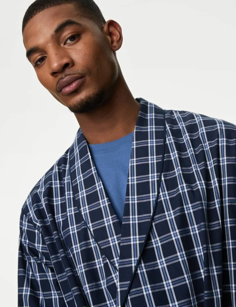Pure Cotton Checked Dressing Gown
