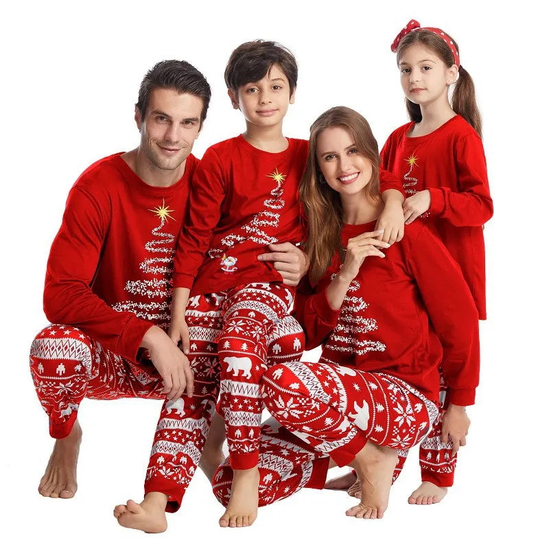 Red Christmas Tree Suits Family Look Pajama Set