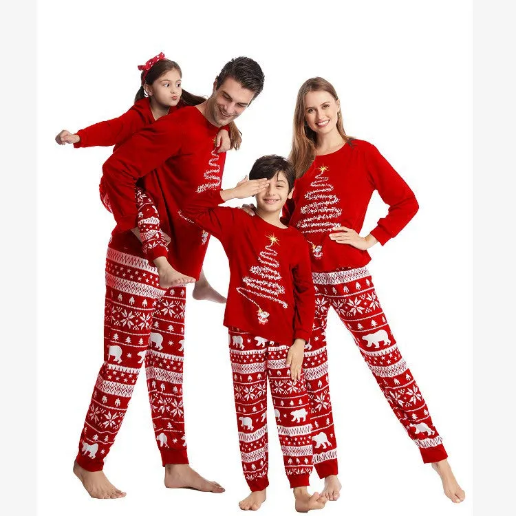 Red Christmas Tree Suits Family Look Pajama Set
