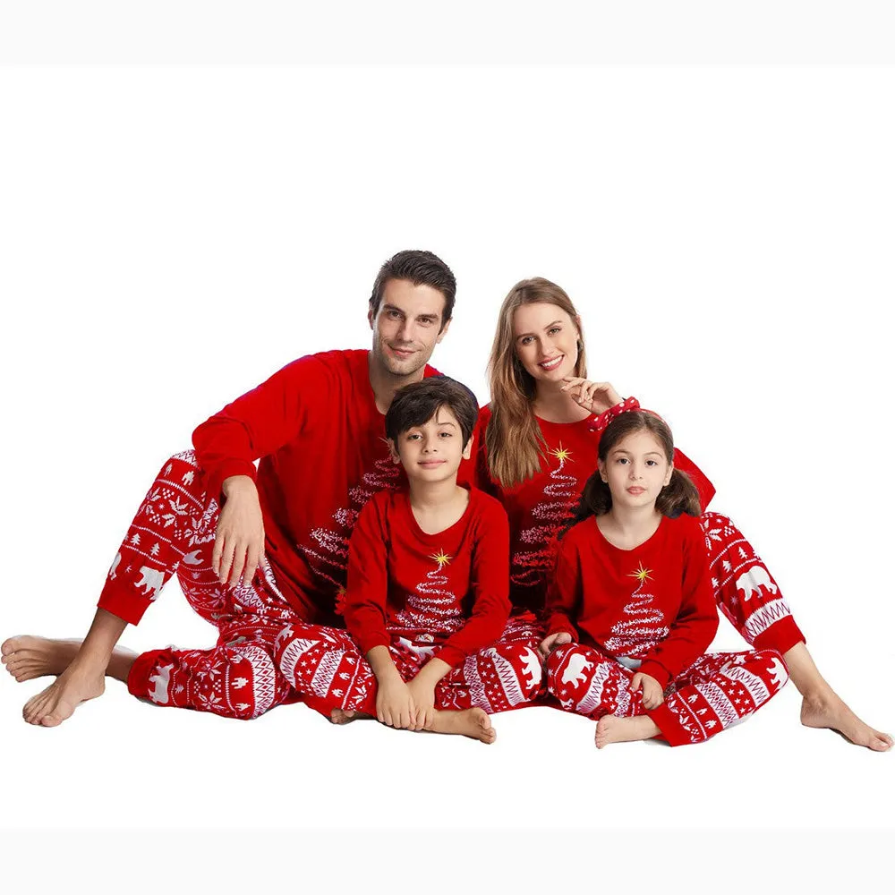 Red Christmas Tree Suits Family Look Pajama Set