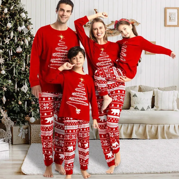 Red Christmas Tree Suits Family Look Pajama Set