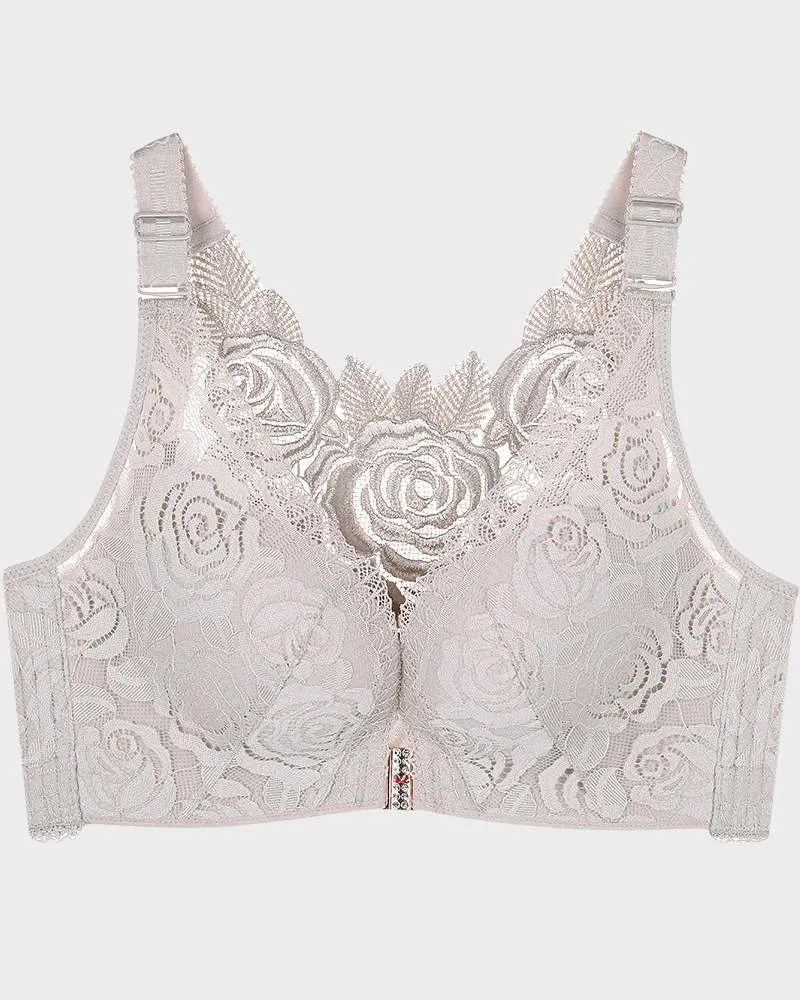 Rose Embroidery Front Closure Bra