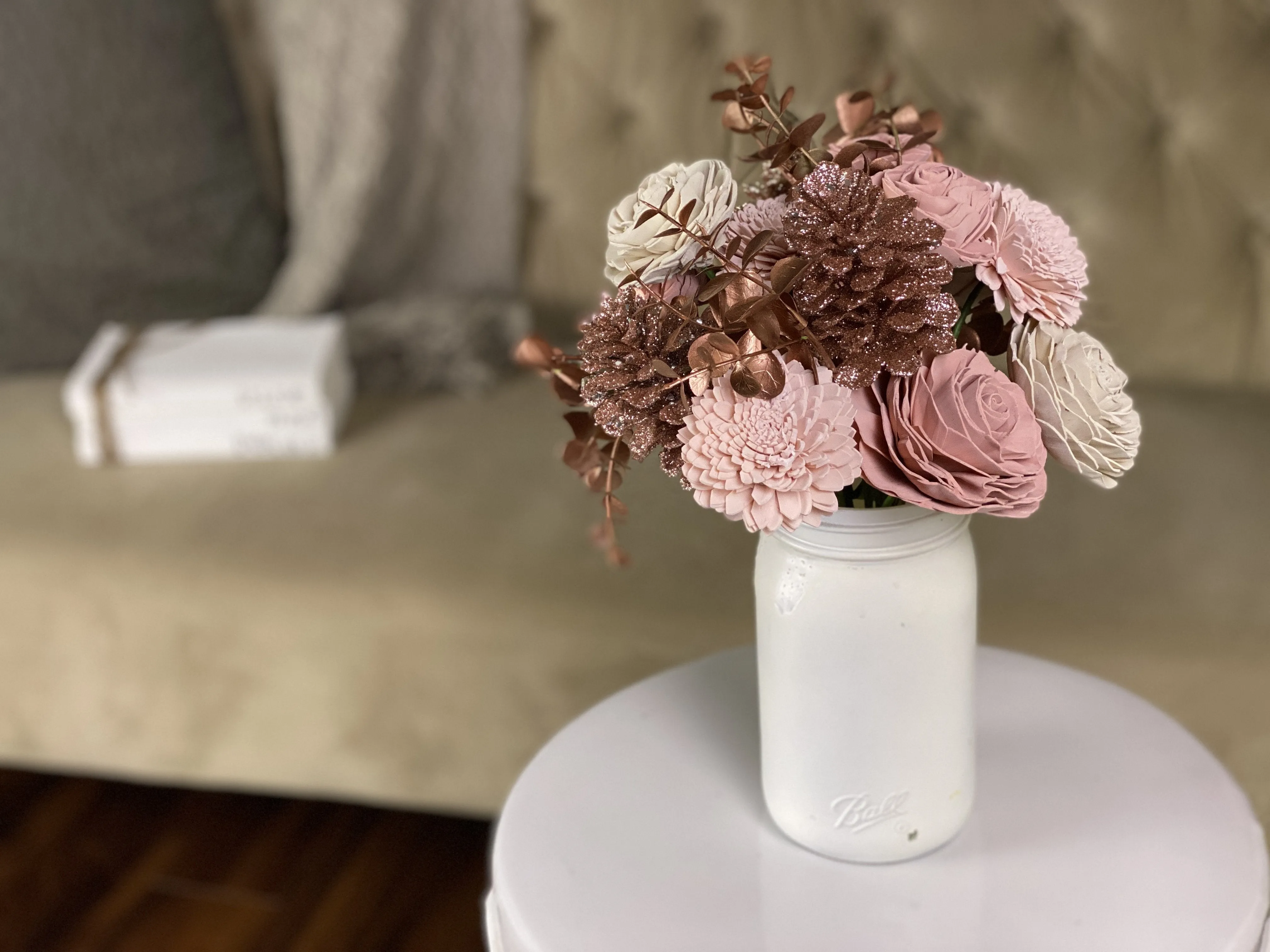 Rose Gold Pinecones Mason Jar Arrangement - Quart
