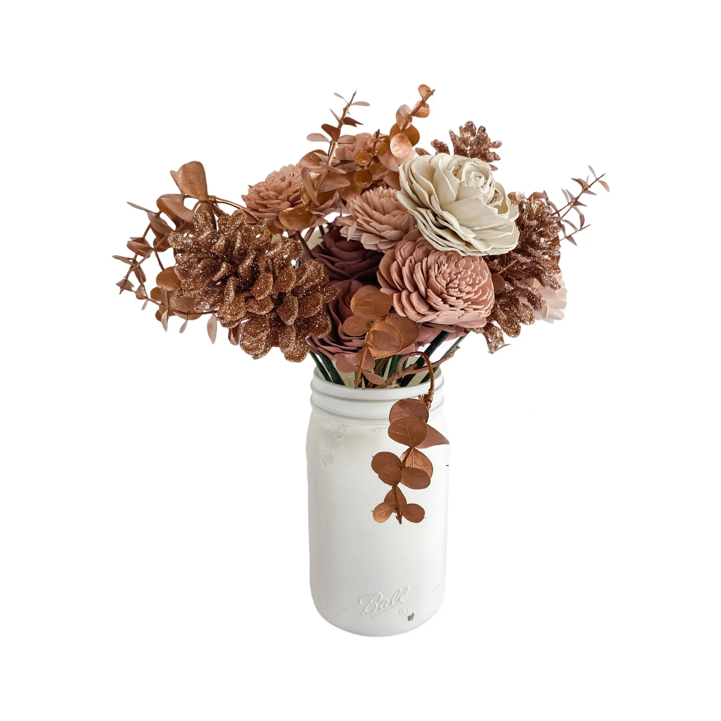 Rose Gold Pinecones Mason Jar Arrangement - Quart