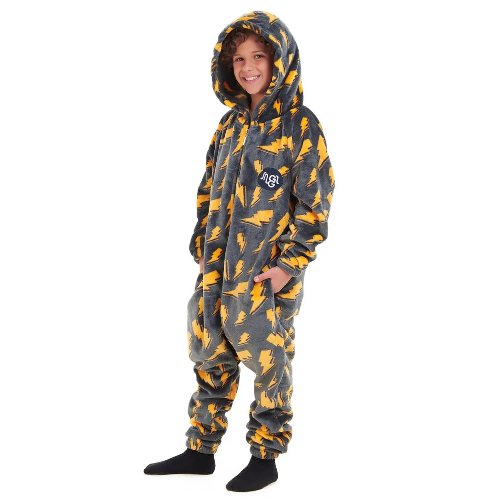 Snuggs Kids Blanket Onesie Dark Grey Bolt