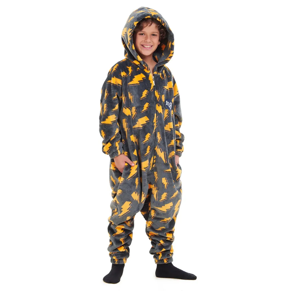 Snuggs Kids Blanket Onesie Dark Grey Bolt