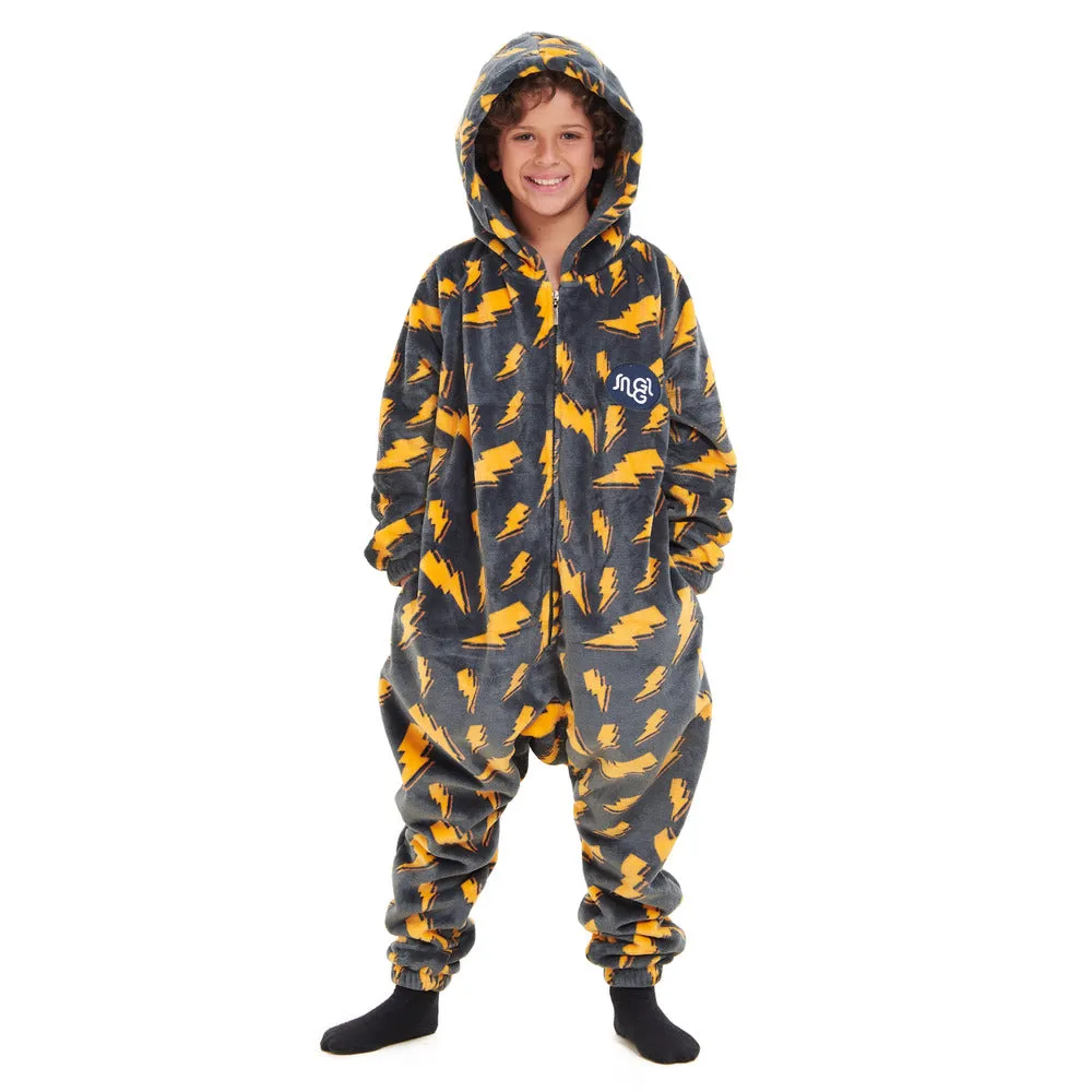 Snuggs Kids Blanket Onesie Dark Grey Bolt