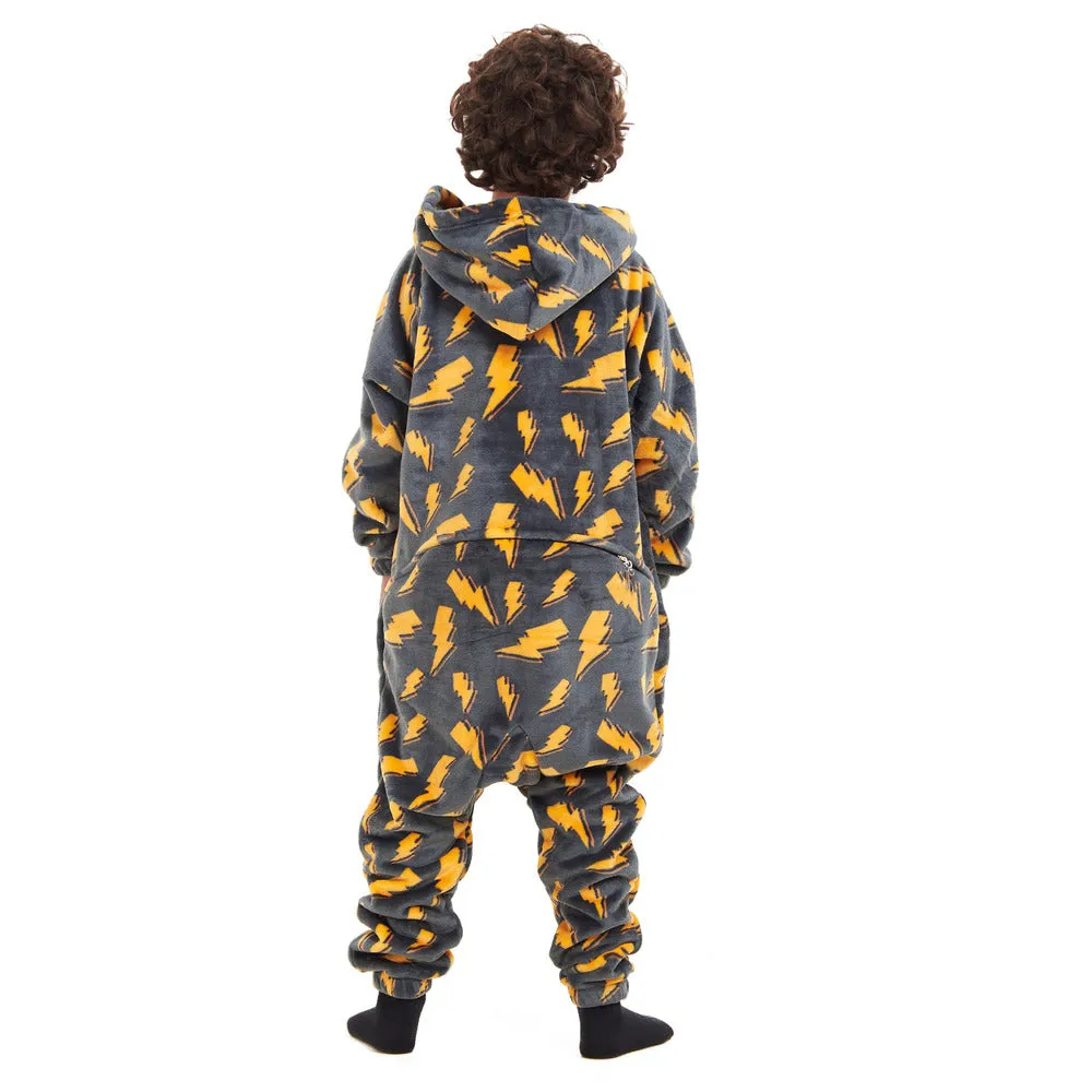 Snuggs Kids Blanket Onesie Dark Grey Bolt