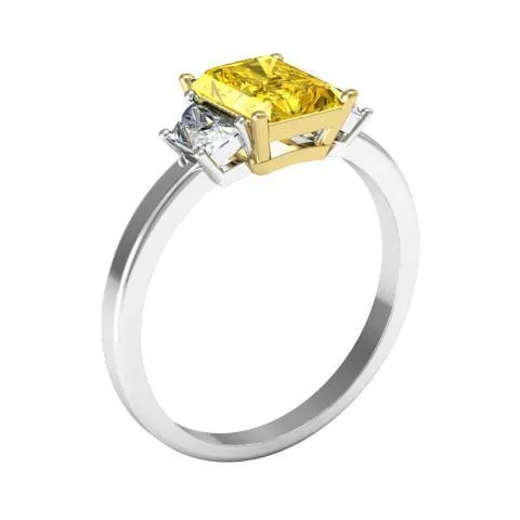Three Stone Radiant Yellow Diamond Engagement Ring