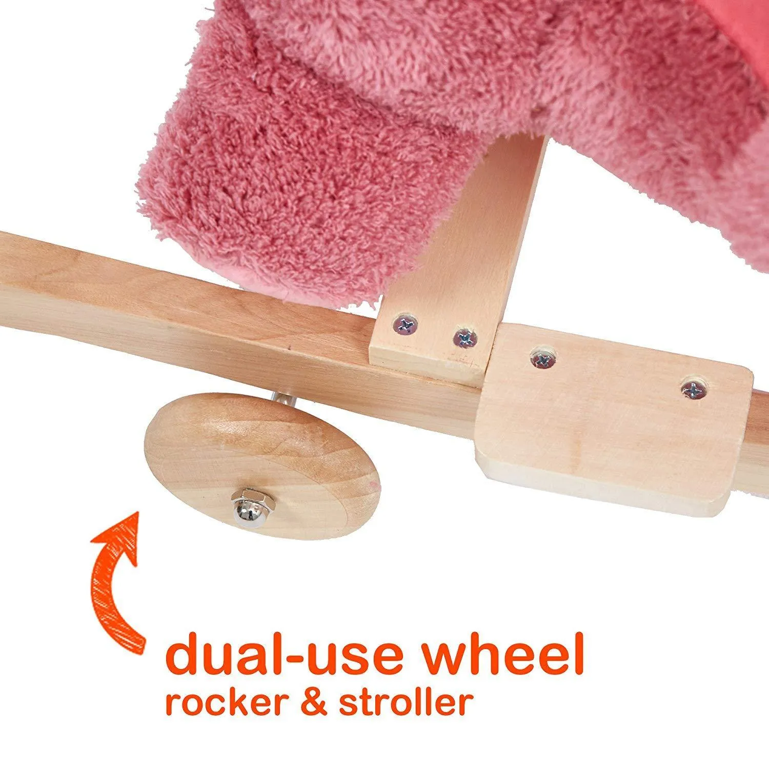 Toddler Rocking Horse Wooden Plush Rocking Chair 2 in 1 Rocker and Stroller Kids Ride On Toys, Pink Sheep