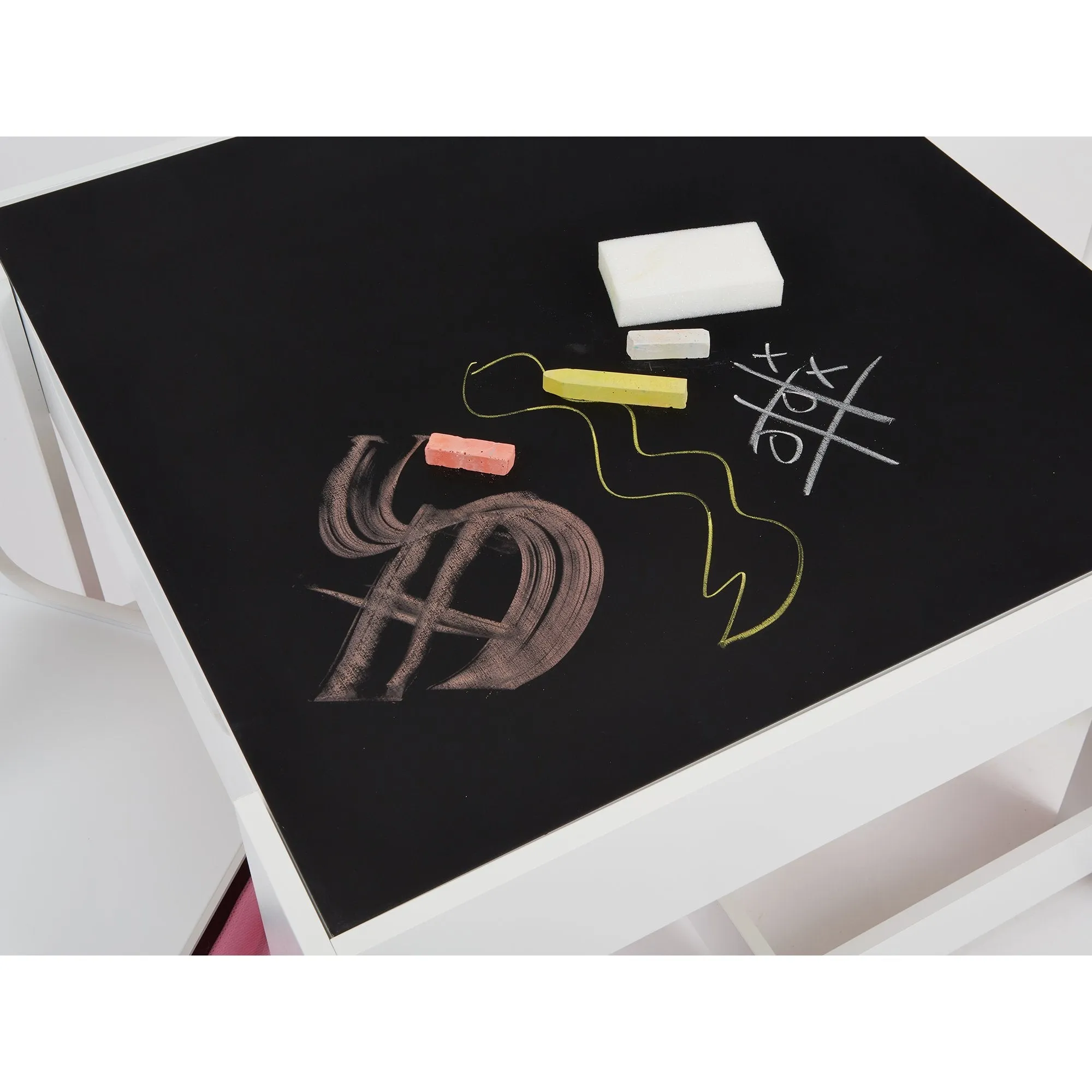 White Table and 2 Storage Chairs - Pink Bins