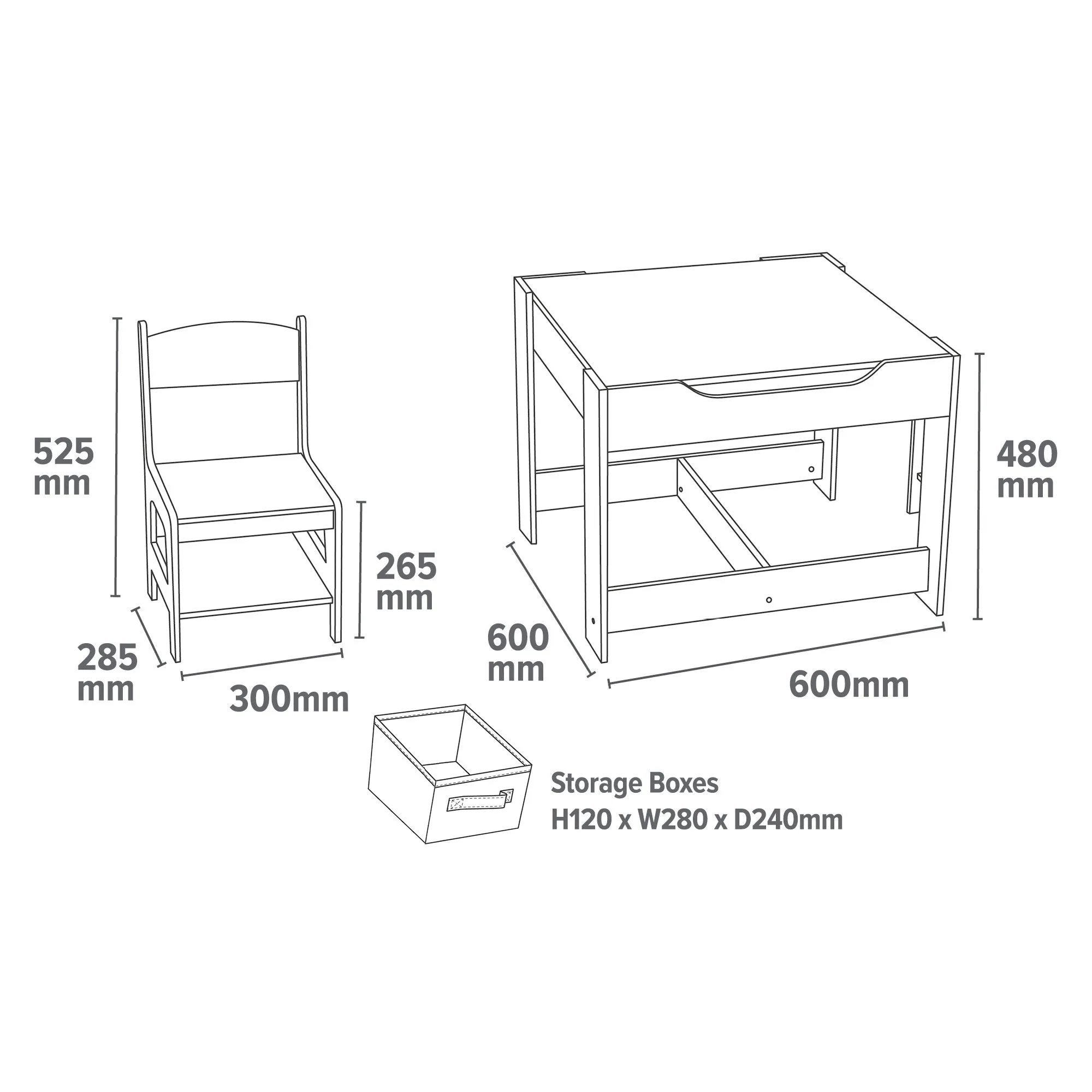 White Table and 2 Storage Chairs - Pink Bins