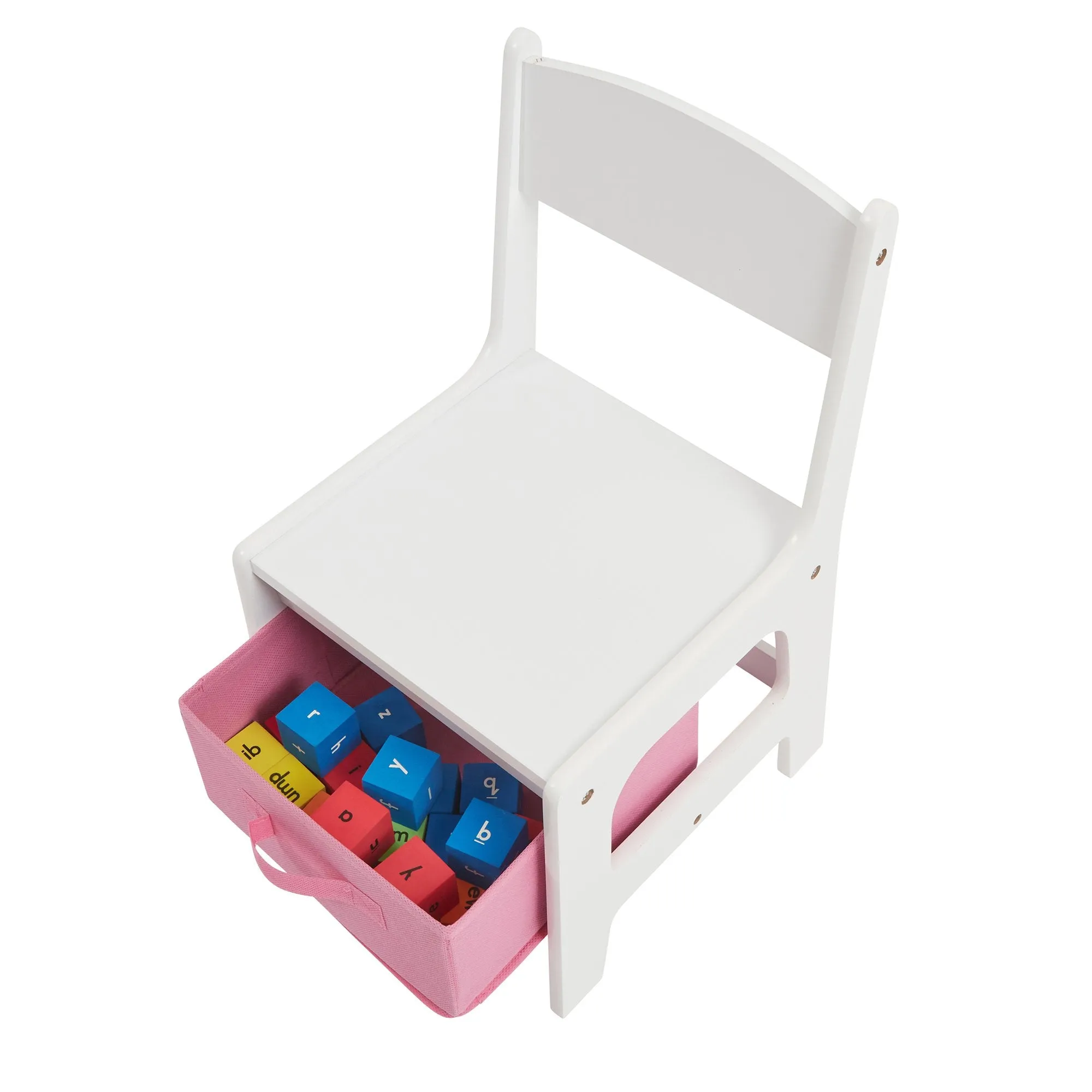 White Table and 2 Storage Chairs - Pink Bins