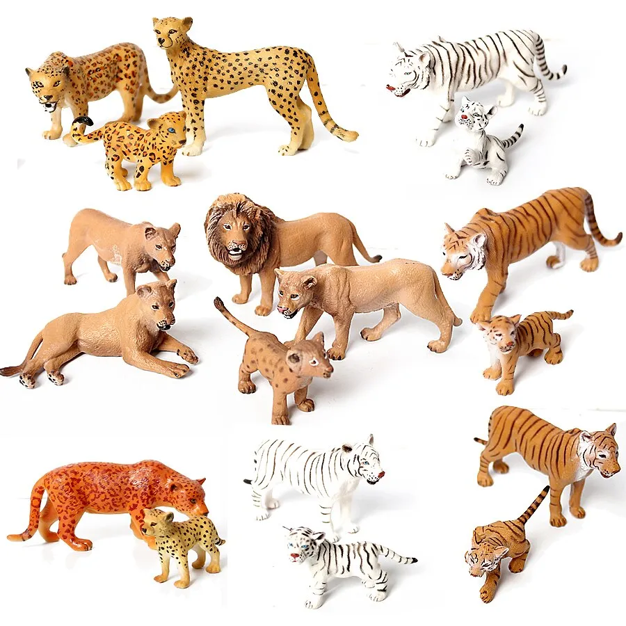 Wild animal model tiger lion leopard educational hand-painted jungle animal action figure model set